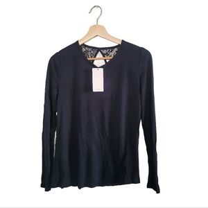 NWT MANGO Deep Blue Long Sleeve Top with Lace Back